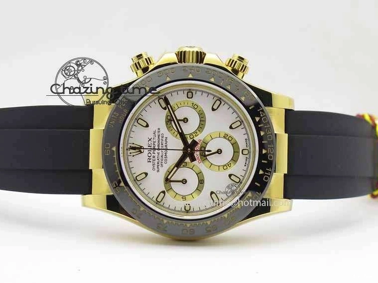 MiroTime 0417 Timeless Daytona YG 116518LN JH Best Edition White Dial On Rubber Strap A4130 (Free XS rubber strap) 3643
